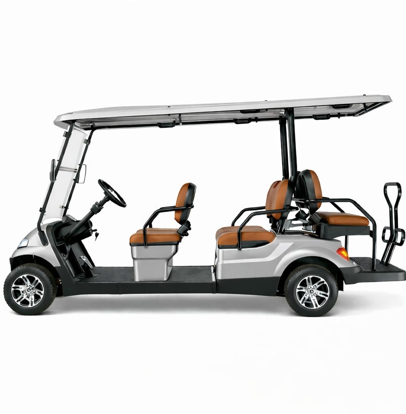 EPIC 4+2 Non-Lifted Electric Golf Cart with Lithium Battery 105Ah & Standard Tires | 6-Seater LSEV (Silver) - Image 2